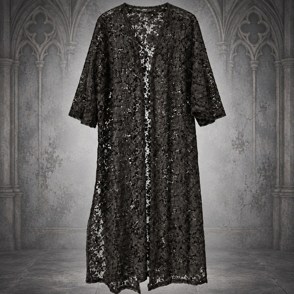 Roamans Duster Womens Size 20W Black Lace Cardigan Witchy Gothic Whimsigoth
